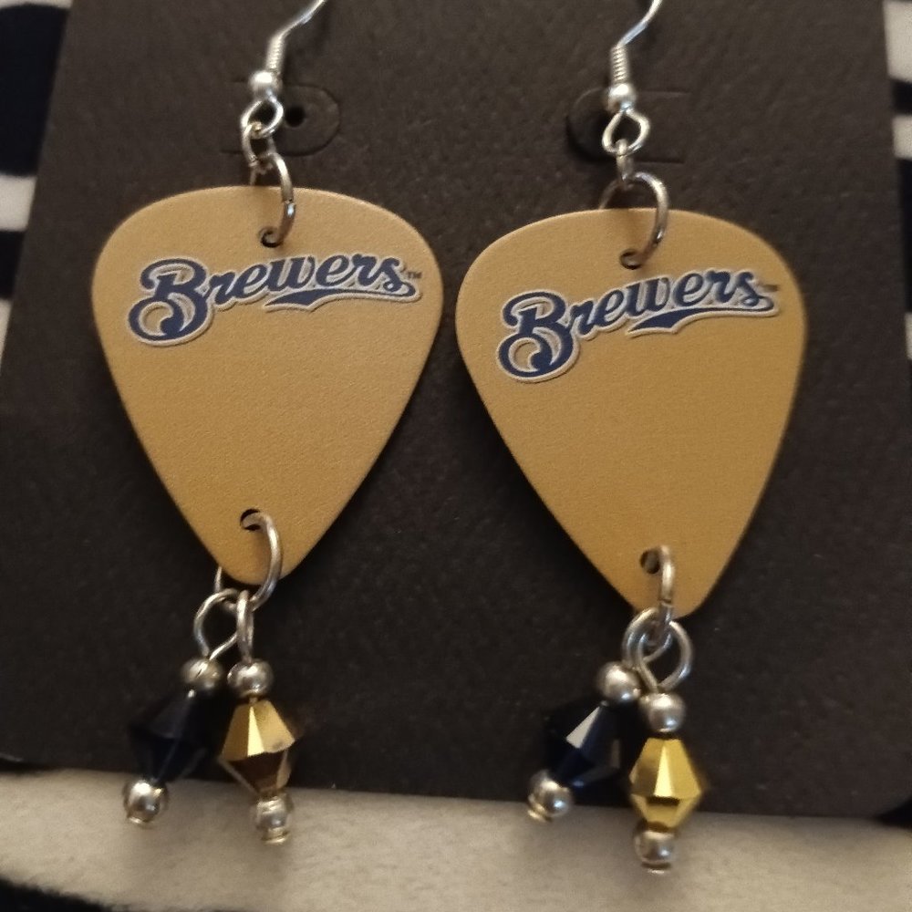 2  PAIRS OF MILWAUKEE BREWERS  GUITAR PICK EARRINGS